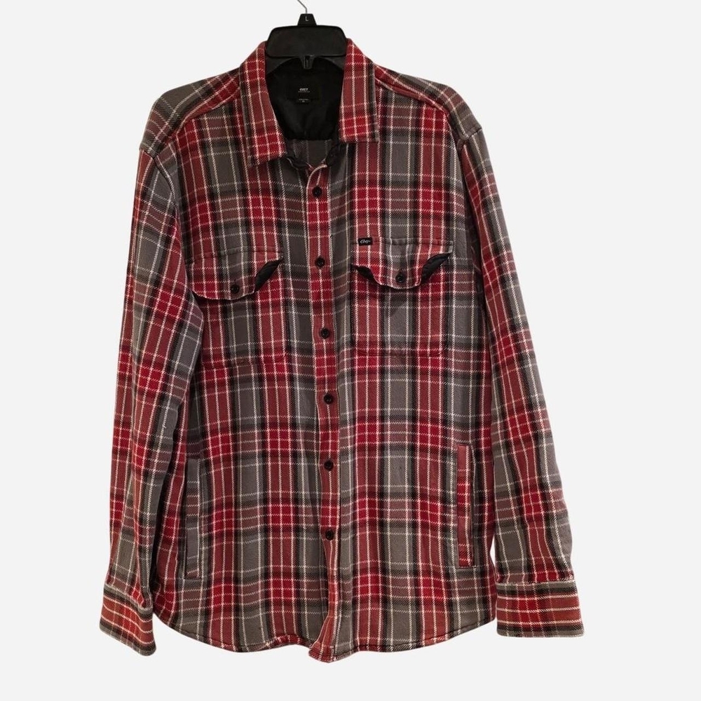 Obey Red and Gray Plaid Button Down Shirt